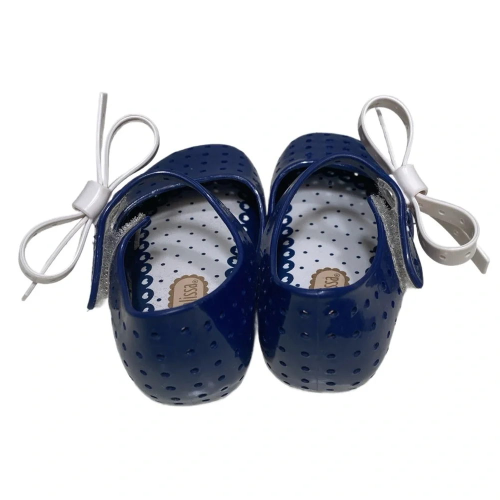Mini Melissa Navy Mary Jane Sandals Toddler Little Girls Sz 5‎ White Snap On Bow